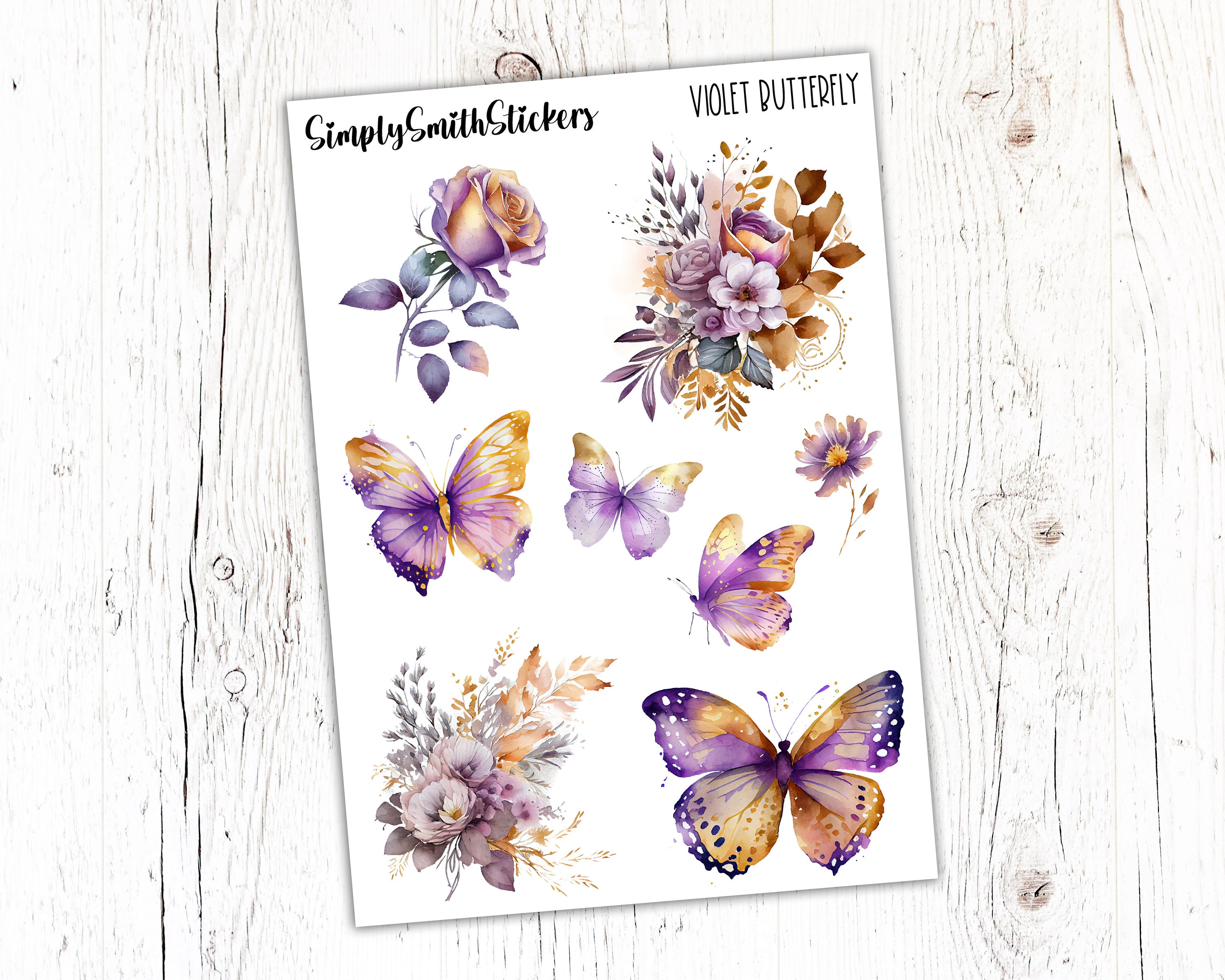 VIOLET BUTTERFLY Clear Frosted Matte Stickers | Deco Stickers | Planner ...
