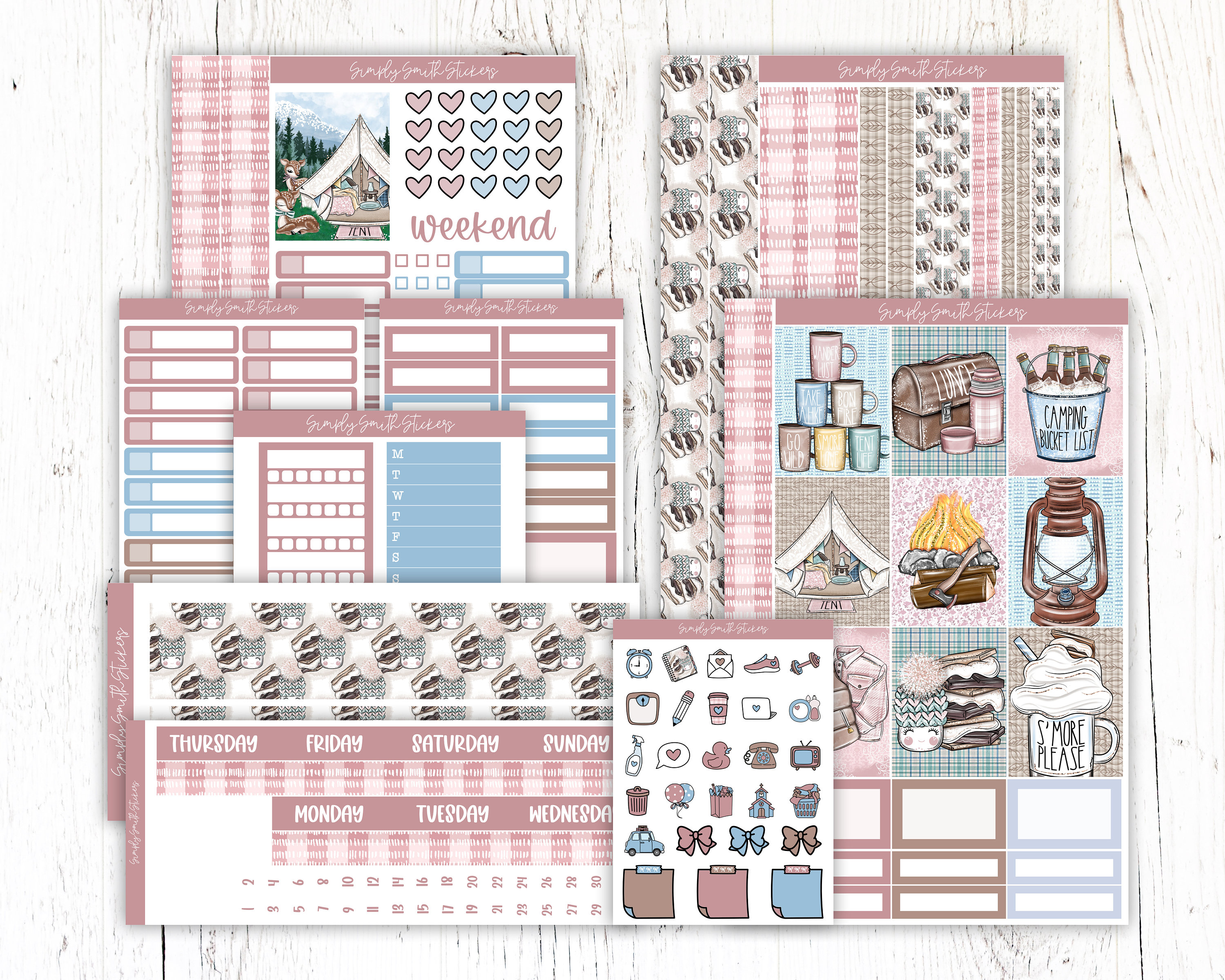HAPPY CAMPER | Vertical Weekly Planner Sticker Kit | Planner Stickers