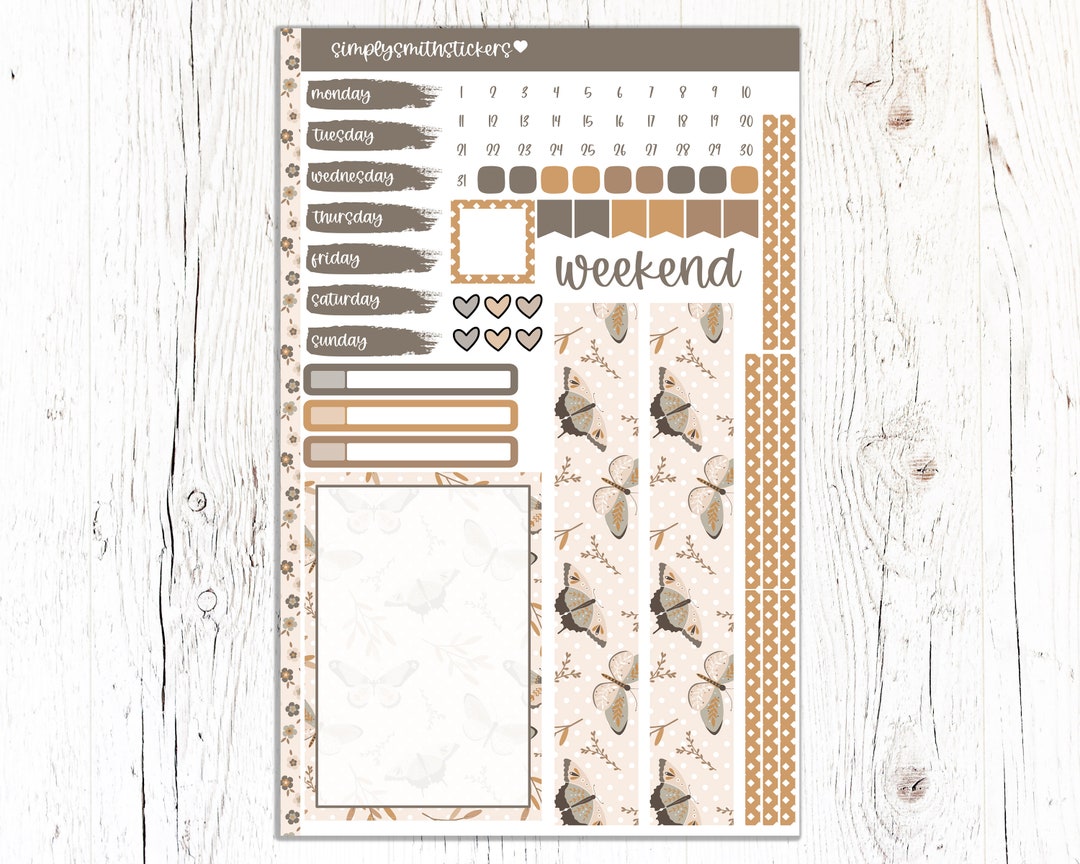Butterfly Kisses Planner Stickers | A5 Compact Vertical Mini Kit - Etsy