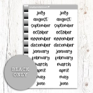 SCRIPT DES MOIS | *Script NOIR* | Stickers pour agenda | Stickers pour agenda | Stickers scripts