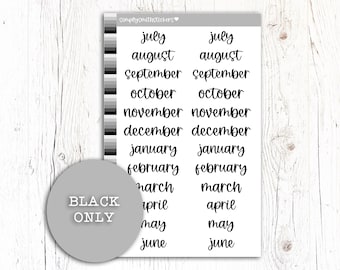 MONTHS SCRIPT | *BLACK Script* | Planner Stickers | Planner Stickers | Script Stickers