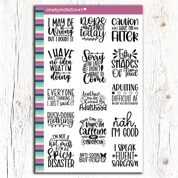 SASSY QUOTES - EC Planner | Planner Stickers | Functional Stickers | Quote Stickers | Script Stickers