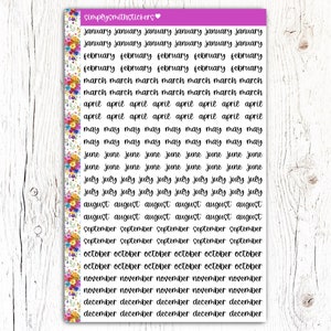 Mini autocollants MOIS | Stickers pour agenda | Stickers fonctionnels | Rappel d'autocollants pour agenda | Stickers scripts