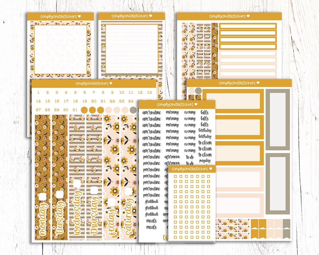 Dainty Florals Planner Stickers | Daily Duo Kit 7x9 - Etsy