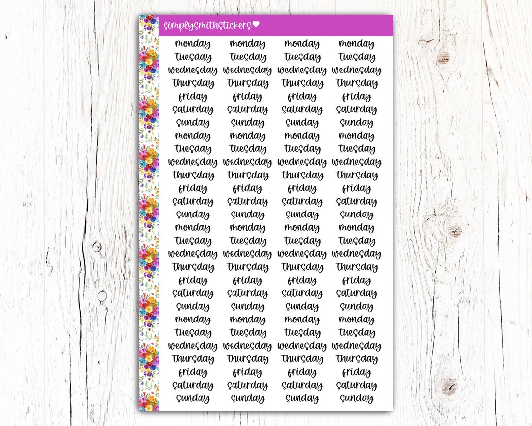 Day of the Week Script Planner Stickers | Reminder Stickers - Etsy