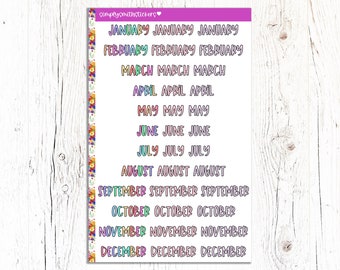 QUIRKY MONTHS Stickers | Planner Stickers | Functional Stickers | Reminder Planner Stickers | Script Stickers
