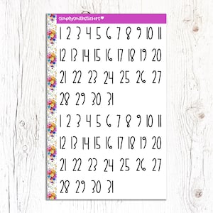 Autocollants de script grand nombre | Stickers pour agenda | Stickers fonctionnels | Rappel d'autocollants pour agenda | Stickers scripts