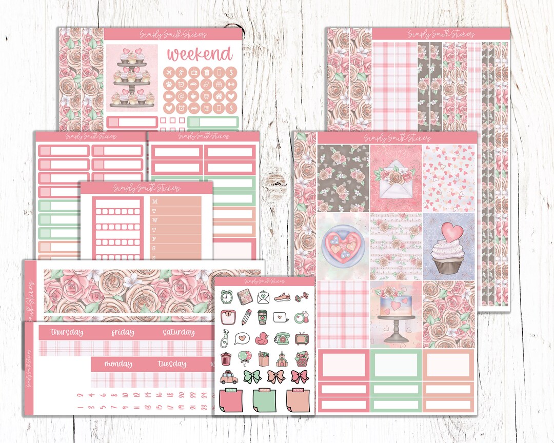 LOVELY VALENTINE | Vertical Weekly Planner Sticker Kit | Planner ...