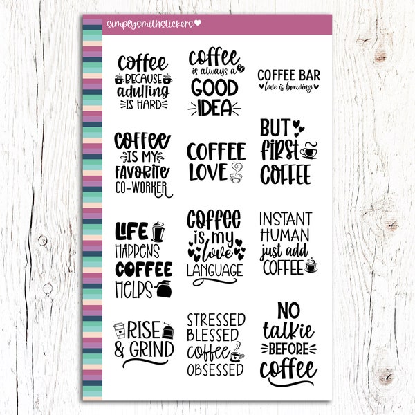 COFFEE QUOTES - EC Planner | Planner Stickers | Functional Stickers | Quote Stickers | Script Stickers