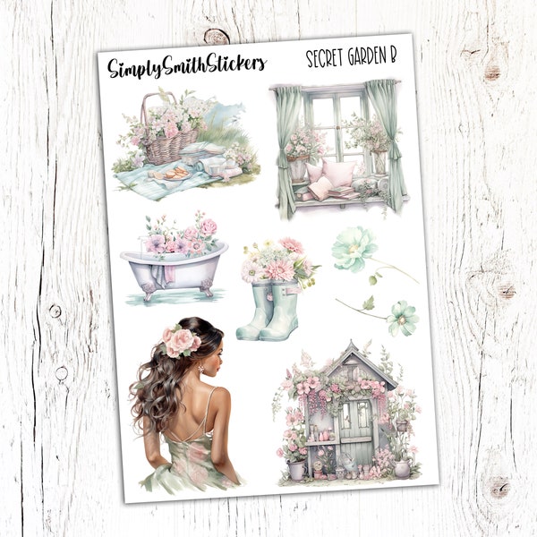 SECRET GARDEN B Clear Frosted Matte Stickers | Deco Stickers | Planner Stickers