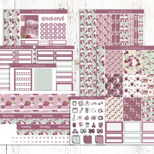 May include: A collection of planner stickers with a wine theme. The stickers feature a color palette of burgundy, sage green, and white. Some stickers have floral patterns, wine glasses, and the word "weekend".