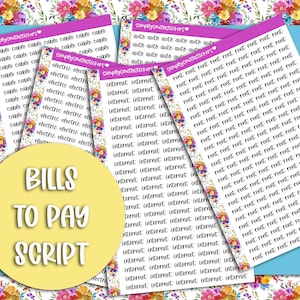 Autocollants FACTURES À PAYER | Autocollants de planification | Scripts de rappel | Stickers pour agendas fonctionnels