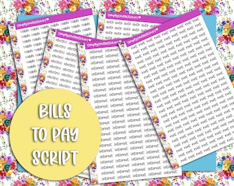 BILLS TO PAY Script Stickers | Planning Stickers | Reminder Scripts | Functional Planner Stickers