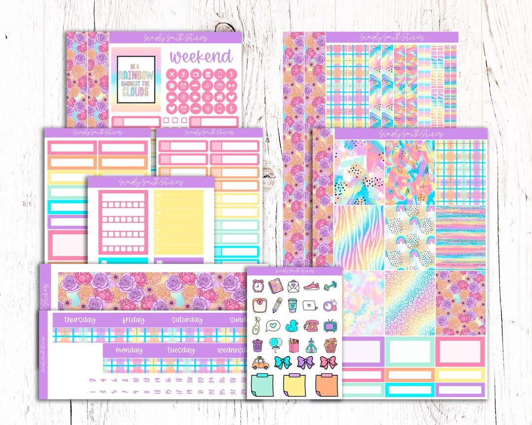 RAINBOW WEEK | Vertical Weekly Planner Sticker Kit | Planner Stickers ...