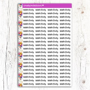 May include: A sheet of colorful stickers with the text "bible study" repeated multiple times. The stickers feature a floral design with pink, yellow, blue, and green flowers.