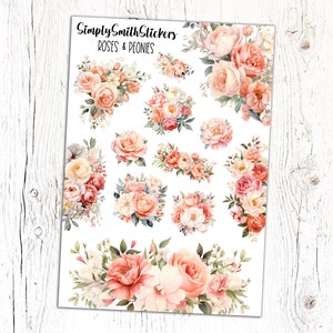 ROSES & PEONIES Clear Frosted Matte Stickers | Deco Stickers | Planner Stickers