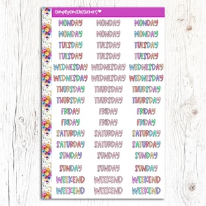 Autocollants décalés des JOURS DE LA SEMAINE | Stickers pour agenda | Stickers fonctionnels | Rappel d'autocollants pour agenda | Stickers scripts