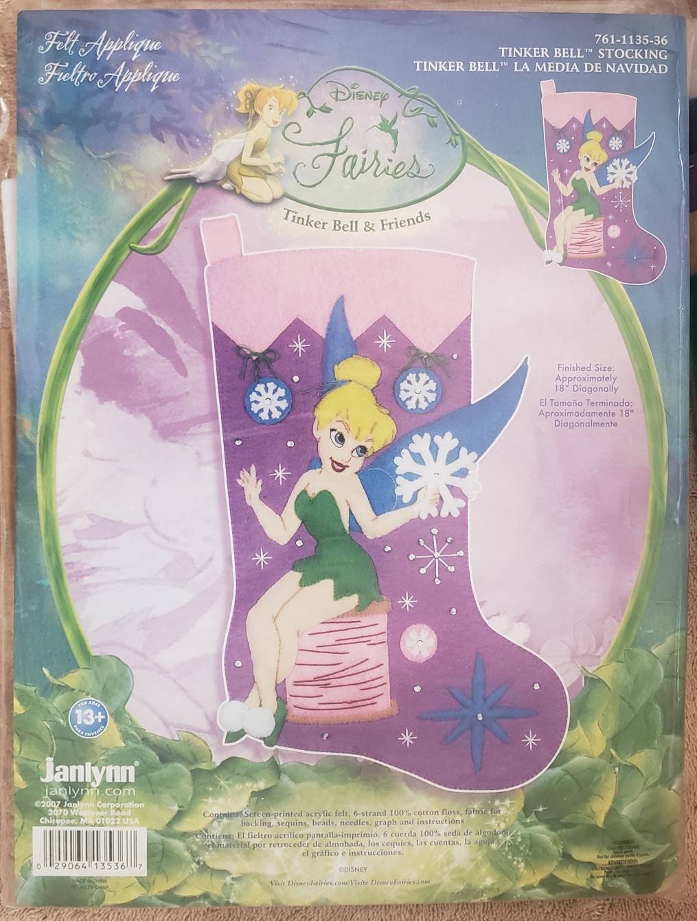 Tinkerbell Disney Fairies Janlynn Felt Applique Stocking Kit Embroidery