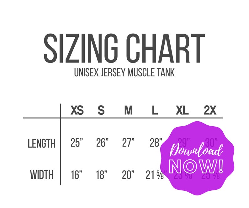 Download Bella Canvas 3483 Unisex Jersey Muscle Tank size chart | Etsy