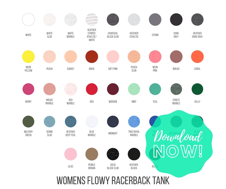 Download Bella Canvas 8800 Womens Flowy Racerback Tank color chart ...