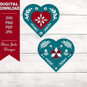 Cuore SVG, Cuore scandinavo, Cuore floreale, Cuore Scandi, Cuore a motivi, Islandese, Natale, File di taglio uso commerciale, PNG, JPG