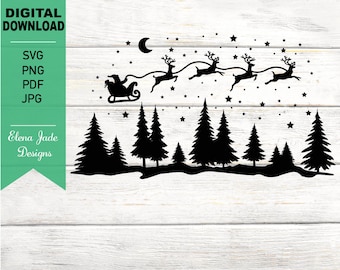 Christmas Night SVG Santa Sleigh SVG Reindeer Silhouette - Etsy