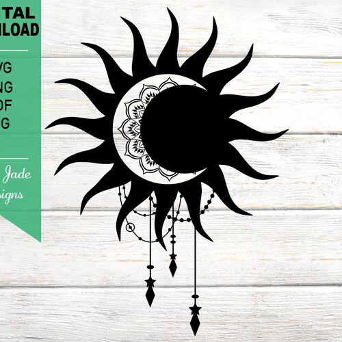 Boho Moon Svg Crescent Moon Phase With Floral Mandala Etsy Ireland