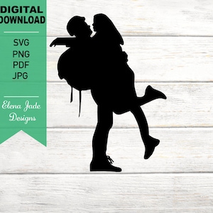 Soldat Silhouette Svg, soldat et femme Svg, femme de soldat, femme de l'armée, femme militaire, soldat étreignant femme, Couple SVG coupe fichier, PNG, JPG