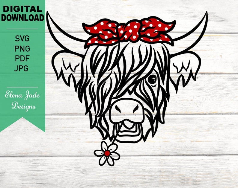 Download Cow Svg Shaggy Cow With Polka Dot Bow and Flower Hairy Cow ...