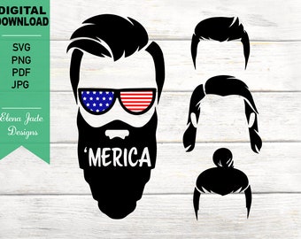 Merica Bearded Dad SVG, Fourth of July, Amerika Flagge, Unabhängigkeitstag Vatertag, Dad SVG, Silhouette SVG geschnitten Datei, PNG, JPG