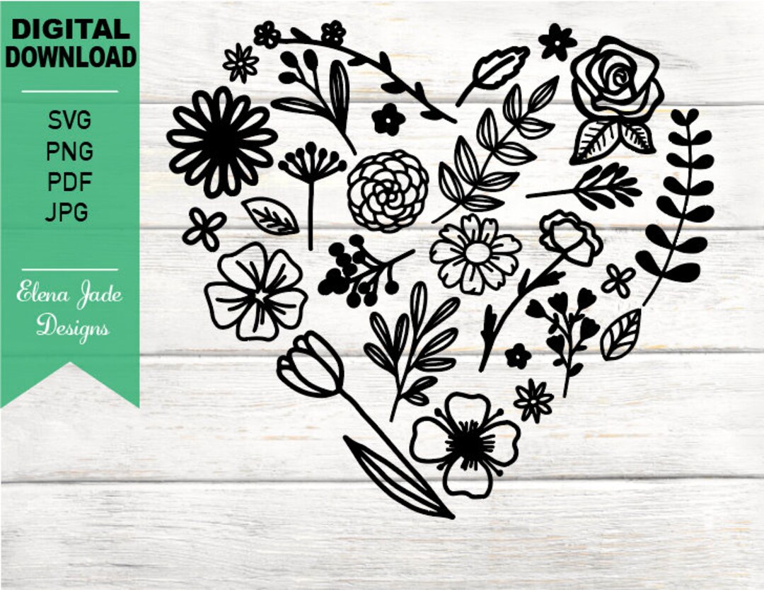 Flower Heart SVG Floral Rose, Tulip, Wildflowers, Hibiscus, Nature ...