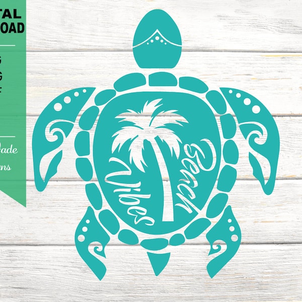 Turtle SVG, Beach Vibes Turtle, Palm Tree, Turtle Waves, Hawaiian Turtle, Mandala Turtle, Tribal Turtle svg, PNG, JPG