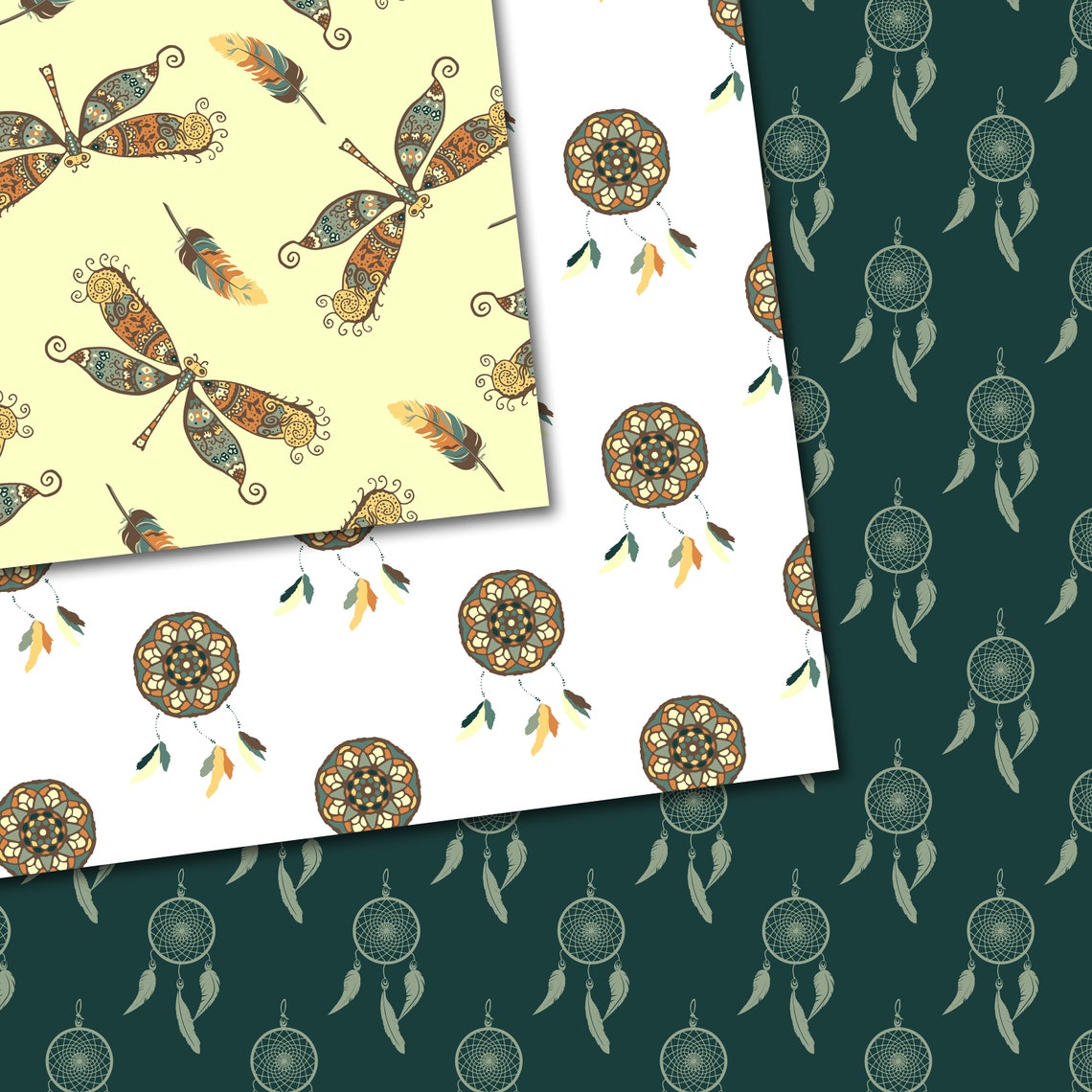 Dragonfly Digital Papers, Insects, Feather, Dreamcatcher, Boho, Autumn ...