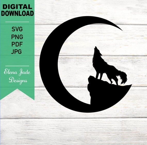 Wolf Howling At Moon Wolf Silhouette Wolf And Half Moon Etsy