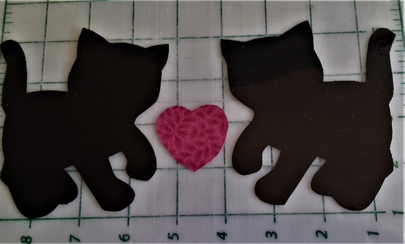Kittens mirror image pair silhouette raw edge applique handmade in the USA