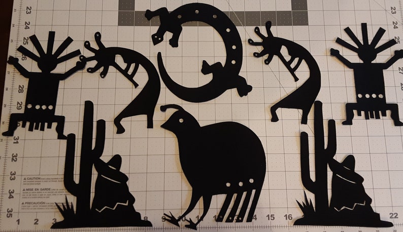 Kokopelli plus 2 cactus sombrero man silhouette raw edged handcut applique set # 1106