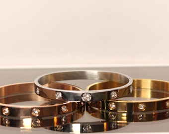 Cuff stainless steel bangles bracelets with crystal