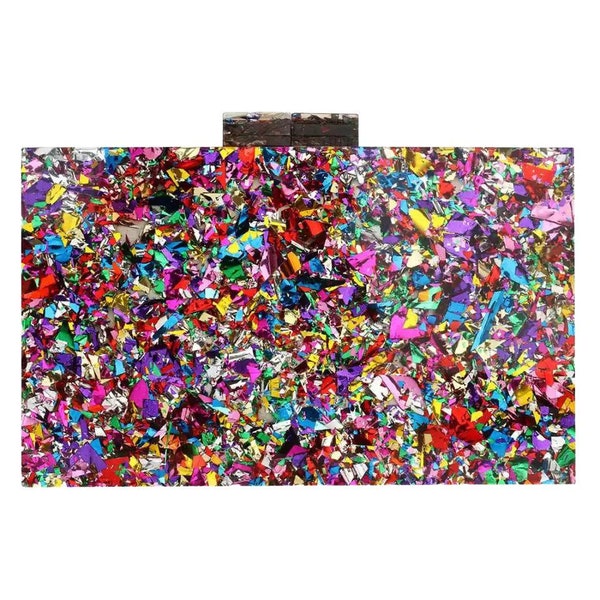 Acrylic box multicolor Sequins clutch, acrylic clutch bag, Unique clutch bag,