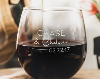 Personalized Relationship Stemless Red Wine Glass - Couples Wine Glasses, Design: N6