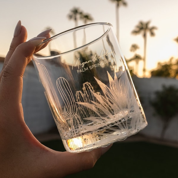 Personalized Desert Cocktail Glass - Add Name, Desert Wedding Glasses, Cactus Themed Whiskey & Tequila Glass, Wedding Favors, Design: CACTUS