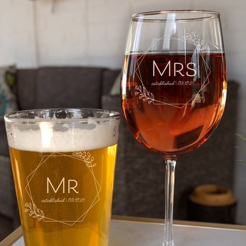 Mr. and Mrs. Wine Glasses Personalized Set of 2 Bride and Etsy