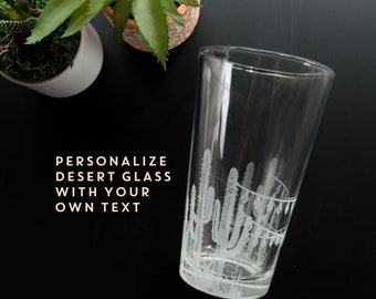 Personalized Desert Pint Glass - Add Name, Desert Wedding Glasses, Cactus Themed Glass, Wedding Favors, Desert Lights, Design: CACTUS