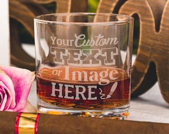Personalized Whiskey Glasses for Couples - Custom Rocks Glasses for Anniversaries, Weddings, and Relationships, Design: CUSTOM