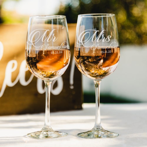 Personalized Wedding Wine Glasses set of TWO Custom Engraved Etsy