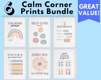 6 Calm Down Corner Posters Calm Down Kit Calming Decor Print Counselor Office Art Feelings Chart Classroom Decorations Grounding Techniques