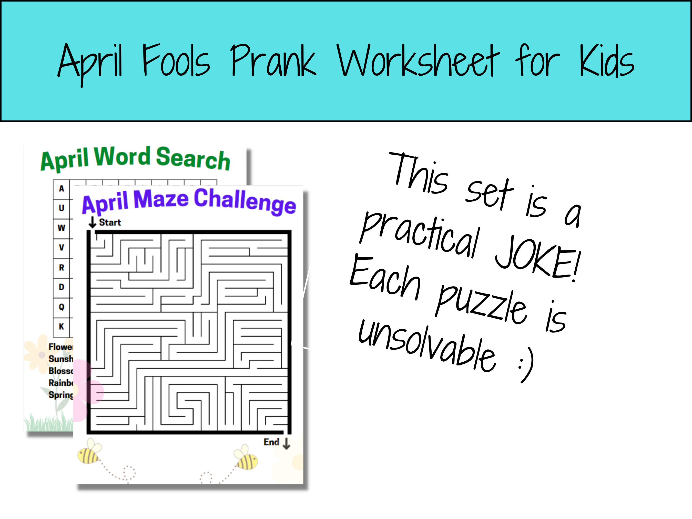 April Fool's Day PRANK Printable Word Search Puzzle and Maze, Instant ...