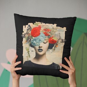 Artistic Floral & Butterfly Square Pillow, Boho Decor, Home Accent, Gift for Her, Couch Pillow, Unique Throw Pillow