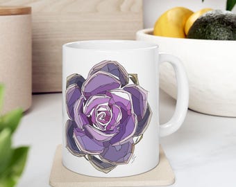 Purple Floral Ceramic Coffee Mug: Artistic Drinkware