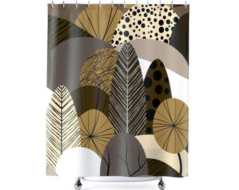 Abstract Leaf Print Shower Curtain: Boho Chic Bathroom Decor