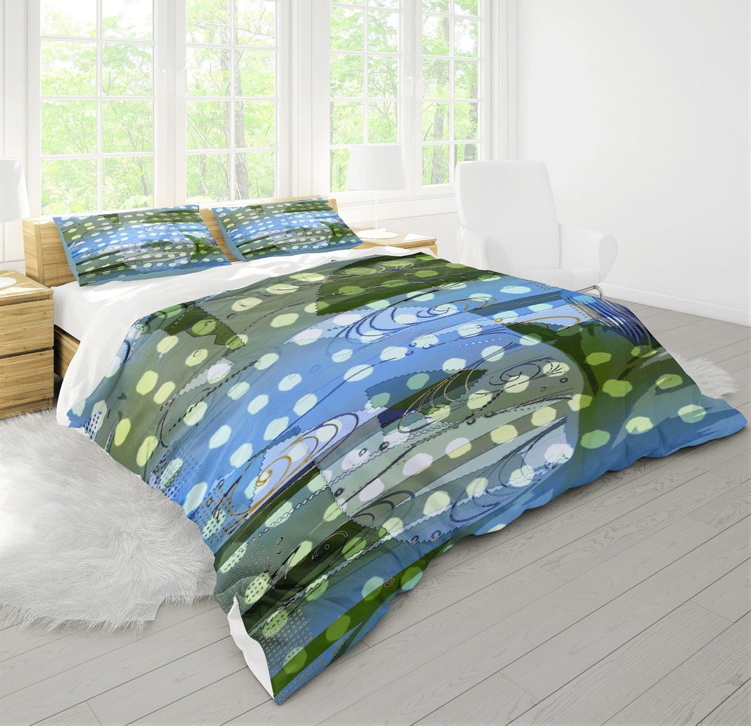 Green Blue Abstract Duvet Cover 100 Percent Cotton Bedroom Etsy